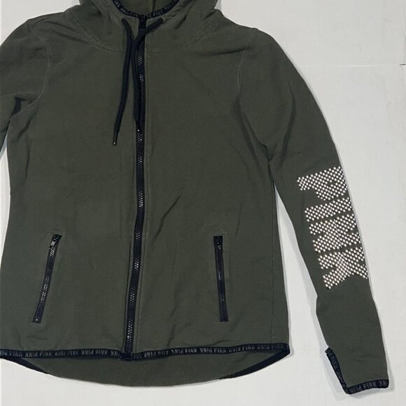 PINK Victoria’s Secret Army Green Zip Up Hoodie Size XS - Picture 5 of 10